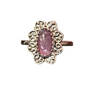 Sterling Silver Amethyst Cabochon Ring Size 8